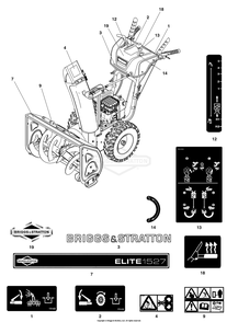 Decals Group Diagram and Parts List for 1696833-03 (ELITE1527)(2019) Briggs and Stratton Snow Blower